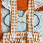 GLP0067 Castle Mouse New Pumpkin Orange Plaid Overalls Cute Girl's Set