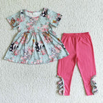 Deer Floral Pink Flower Cute Girl's Set