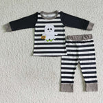 Halloween Embroidery Ghost Pumpkin Stripe Cute Boy's Set Pajamas