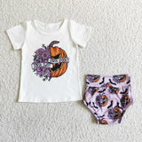 SALE GBO0062 Halloween sorta sweet spooky Flower Pumpkin Baby Bummie Girl's Set