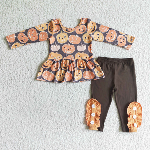 GLP0116 Halloween Pumpkin Brown Girl's Set