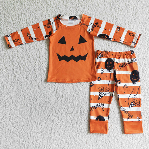 Halloween Pumpkin Orange Stripe Girl's Boy's Set Pajamas parent-child clothing