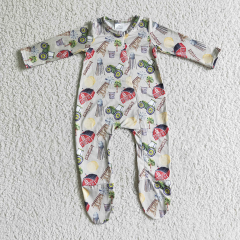 SALE LR0099 New Farm Truck Zipper Sleepers Cute Baby Girl's Boy's Romper