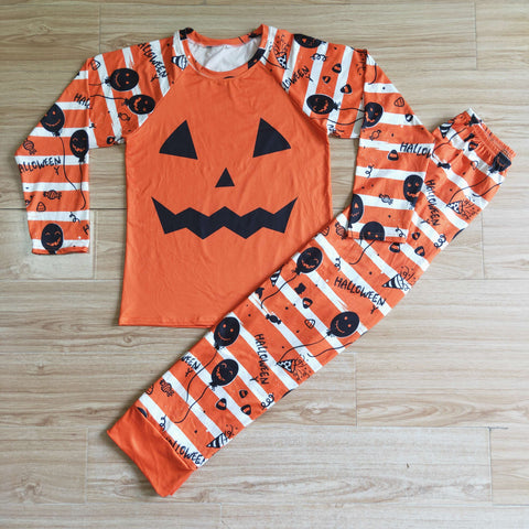 Adult Daddy Halloween Pumpkin Orange Striped Top Parent-Child Pajamas