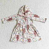 Western Cow Flower Hoodie Girl's Coat Dress