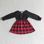 SALE GLD0072 Black Red Plaid With Buttons Cute Girl's Dress