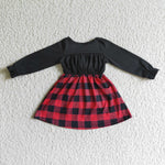 SALE GLD0072 Black Red Plaid With Buttons Cute Girl's Dress