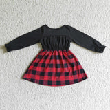 SALE GLD0072 Black Red Plaid With Buttons Cute Girl's Dress