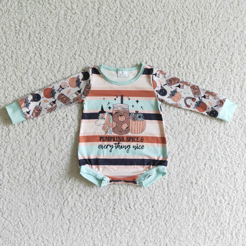 Halloween Long Sleeves Pumpkin Spice Stripe Baby Bubble Girl's Romper