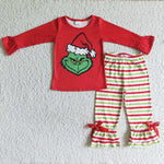 GLP0193 Boutique Christmas Red Stripe Girl's Set