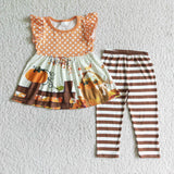 Fall Pumpkin Basket Dots Stripe Girl's Set