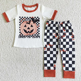 Halloween Trick Or Treat Pumpkin Black Plaid Boy's Set