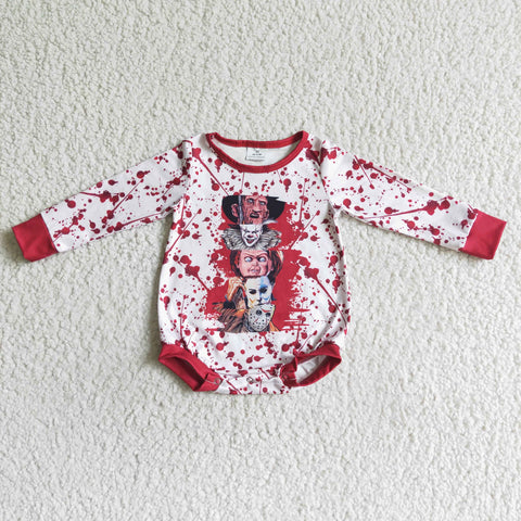 LR0077 Halloween Long Sleeves Red Baby Bubble Girl's Romper