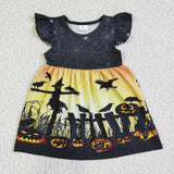 SALE GSD0118 Halloween Pumpkin Black Spider Web Girl's Dress