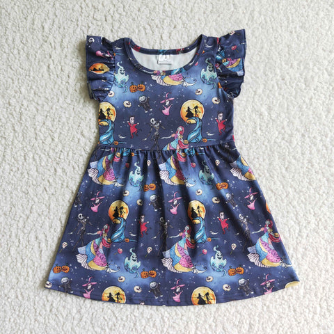 Halloween Cartoon Skull Pumpkin Girl's Dress