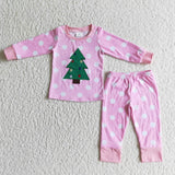 SALE 6 B12-37 Christmas Embroidered Pink Tree Dots Pajamas