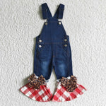 Fashion Leopard With Lace Denim Overalls Set