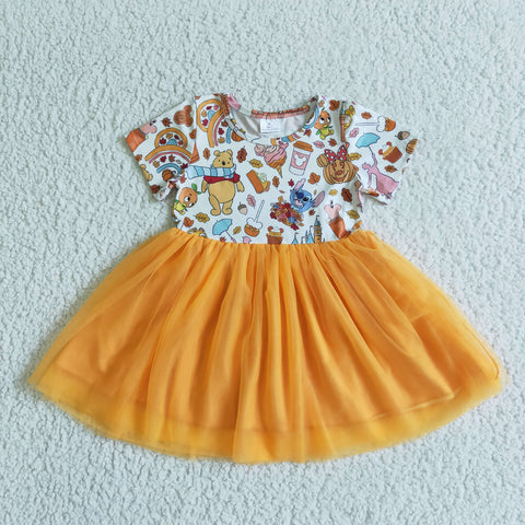 Halloween Cartoon Orange Cute Tulle Girl's Dress