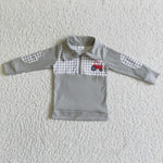 Boy's Truck Grey Pullover With Zipper Shirt Top