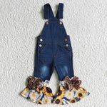 Fashion Sunflower Denim Overalls Jeans Overalls Set