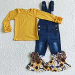 Fashion Sunflower Denim Overalls Jeans Overalls Set