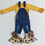 Fashion Sunflower Denim Overalls Jeans Overalls Set