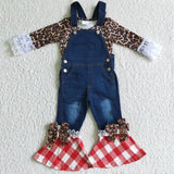 Fashion Leopard With Lace Denim Overalls Set