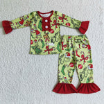 GLP0204 Merry Christmas Candy Canes Cartoon Red Girl's Set Pajamas