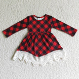 Christmas Red Plaid With Lace Girl's Dress