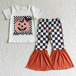 GSPO0168 Halloween Trick Or Treat Pumpkin Black Plaid Girl's Set