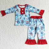 Christmas Cartoon Candy Canes Blue Red Girl's Set Pajamas