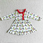 Merry Christmas Green Cartoon Red Nightgown Cute Girl's Dress