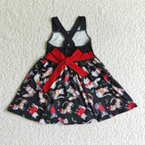 GSD0140 Christmas Cat Red Belt Black Girl's Dress