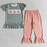 Fall Pumpkin Orange Plaid Girl's Set