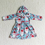 GT0026 Christmas Santa Candy Canes Blue Hoodie Girl's Coat