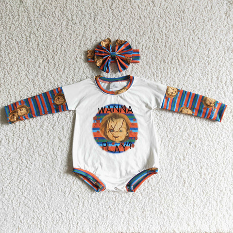 WANNA PLAY Cartoon Colorful Stripe Bow Cute Baby Bubble Girl's Romper