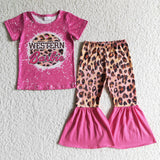 GSPO0125 Baby Letter Western Leopard Bright Pink Girl's Set