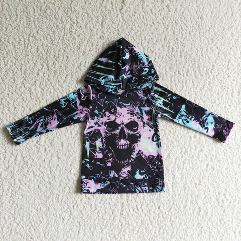 Halloween Skull Scary Black Hoodie Boy's Shirt Top