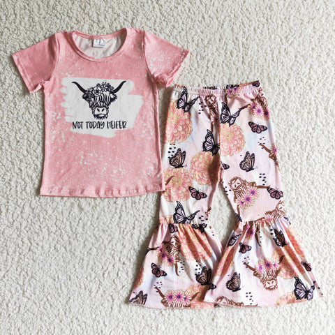 SALE GSPO0082 Not Today Heifer Butterfly Pink Cow Girl's Set