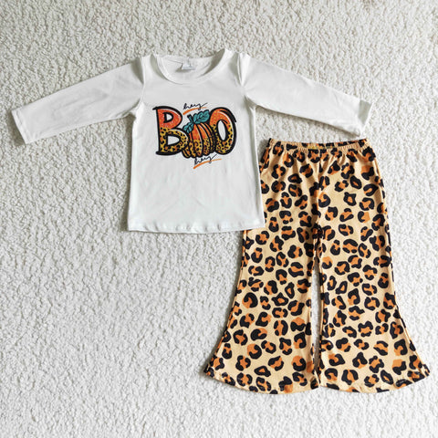 Halloween BOO Pumpkin Leopard Girl's Set