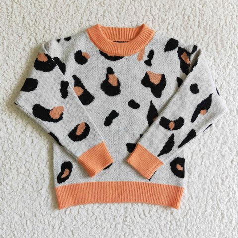 Fall Winter Fashion Hot Orange Leopard Knit Sweater