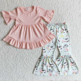 SALE GSPO0115 Farm Cow Blue Pink Cute Ruffles Girl's Set