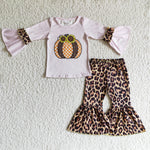 Halloween Pumpkin Sunflower Leopard Pink Girl's Set