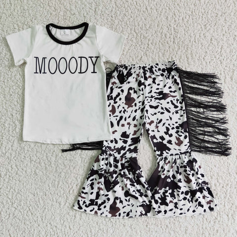 Fashion MOOODY White With Tassel Cow Girl's Set