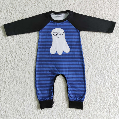 LR0066 Halloween Ghost Purple Stripe Cute Baby Boy's Romper