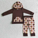 Thanksgiving Turkey Brown Hoodie Boy's Set