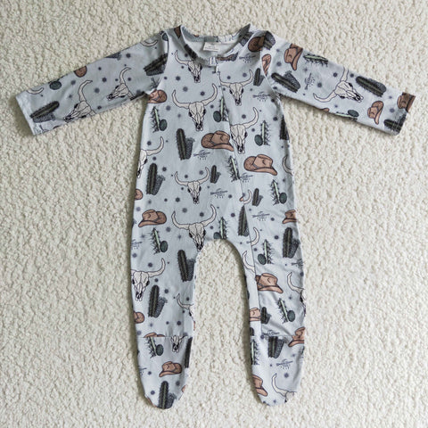 SALE LR0153 Western Hat Cactus Bull Zipper Sleepers Cute Baby Girl's Boy's Romper