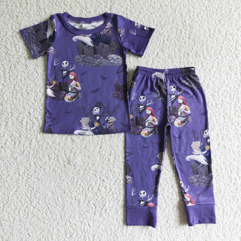 Halloween Cartoon Purple Boy's Set Pajamas