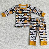 SALE BLP0088 Halloween Pumpkin Stripe Orange Boy's Set Pajamas