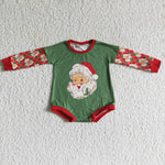 Christmas Santa Claus Green Red Plaid Baby Bubble Girl's Romper